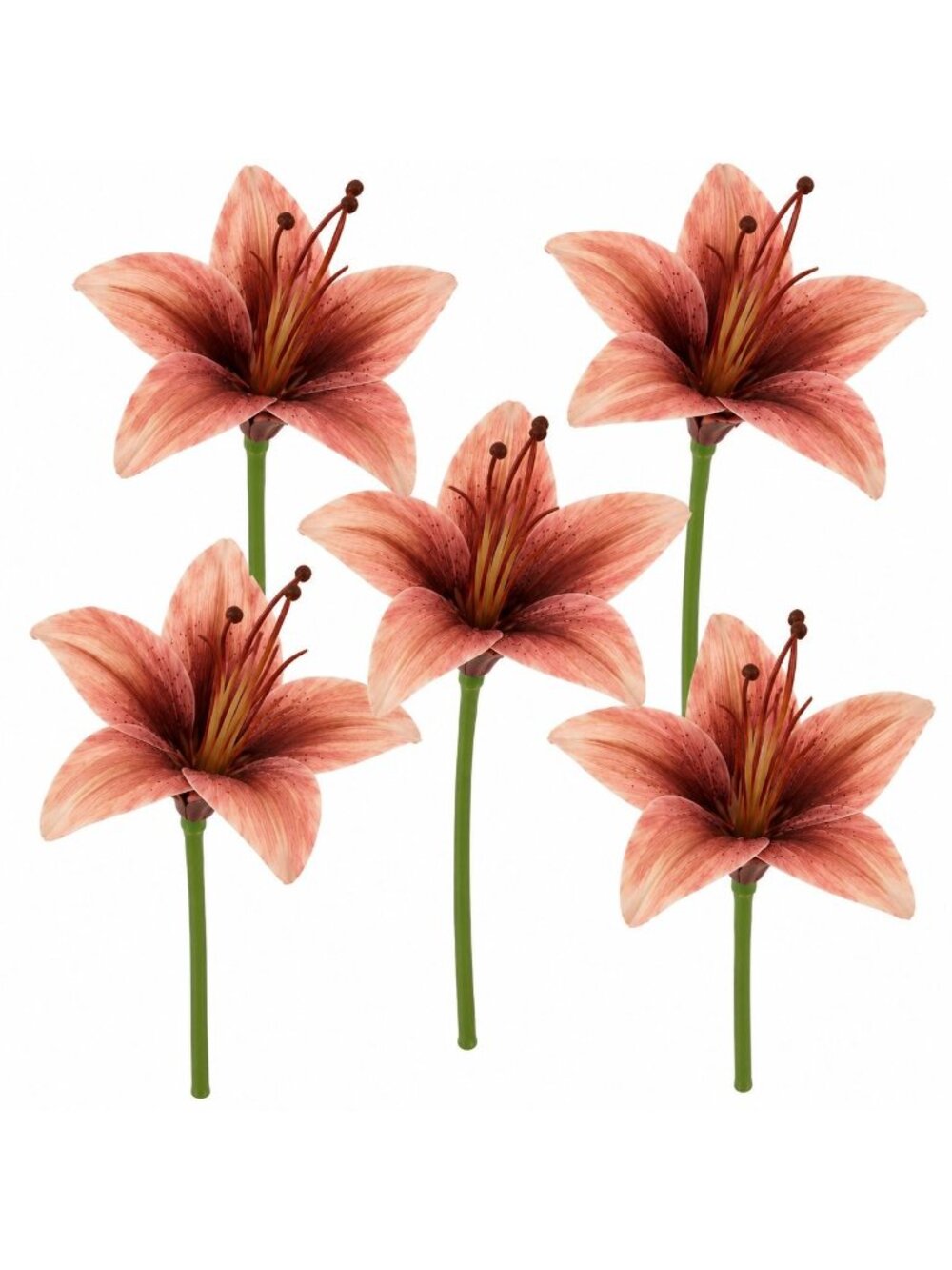 Set of 5 Peach Artificial Lily Stems 8 Inch Blush Terracotta Faux Flowers